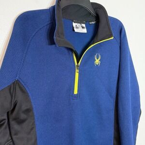 Men's Spyder Jacket Size L Waffle Knit 1/2 Zip Jacket Outbound Blue Black Yellow